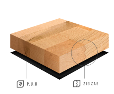Échantillon de bois pour planchers de semi-remorque montrant le produit Zig-Zag et P.U.R