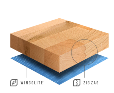 Échantillon de bois pour planchers de semi-remorque montrant le produit Zig-Zag et Wingolite