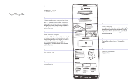 Freehand mockup showing the Wingolite page of the Prolam site