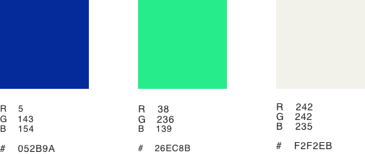 Blue, green and white color squares showing the color palette of Purkinje's communication tools