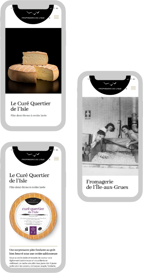 Mockup du site web de la fromagerie de l'Île version mobile