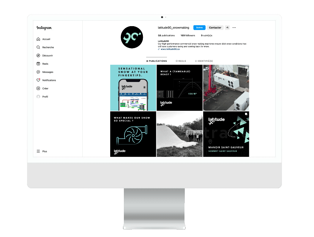 Dans un ordinateur, plusieurs visuels montrant les publications Instagram Latitude 90