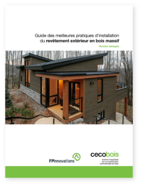 Page couverture du guide sur les meilleures pratiques d'installation du revêtement extérieur en bois massif