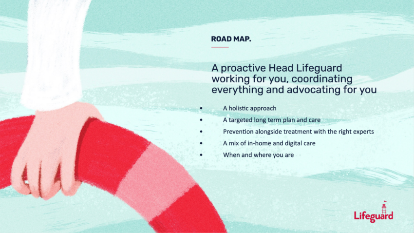 Section of the website featuring a lifebuoy illustration as well as the Road Map section