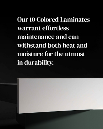 A white drawer and a text that describes Colored laminates